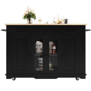 OKWISH KUCHYŇSKÝ ostrůvek 151, 5/85/91, 7 cm černá a přírodní z MDF, kovu a skla s výklopnou deskou obraz
