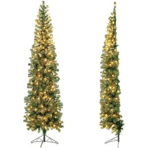 COSTWAY VÁNOČNÍ STROMEK Poloviční strom 210 cm 150 LED teplá bílá Zelený obraz