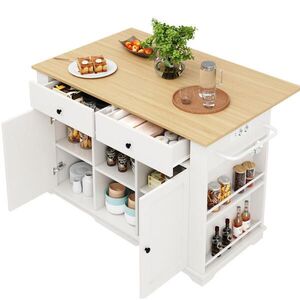 OKWISH KUCHYŇSKÝ ostrov 151, 5/59, 7/91, 7 cm bílá a přírodní z MDF a kovu se zásuvkami a skládací deskou obraz