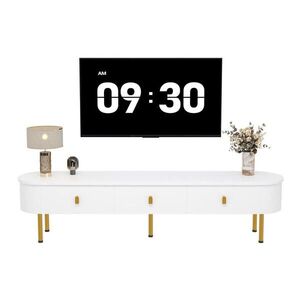 OKWISH TV stolek 174/35/41 cm bílá z MDF s lesklým povrchem, zlatými úchyty a nohami obraz