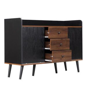 OKWISH KOMODA 117, 5/40/80 cm černá v dekoru dřeva z MDF a dřevotřísky se 3 zásuvkami a posuvnými dvířky obraz