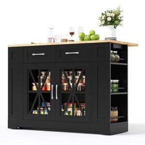 OKWISH KUCHYŇSKÝ ostrůvek 120/40(65)/92 cm černá a přírodní z MDF s výklopným stolem a kolečky obraz