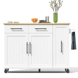 OKWISH KUCHYŇSKÝ ostrůvek 120/40(65)/90 cm bílá/přírodní z MDF se sklopnou deskou a výsuvným organizérem obraz