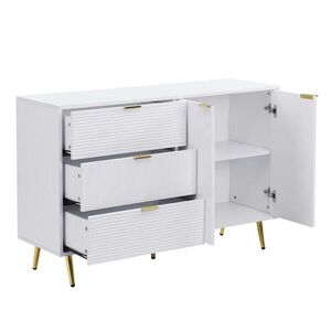 Modfu KOMODA z MDF 120x38x80, 5 cm bílá a zlatá se 3 zásuvkami, 2 dvířky a vnitřními policemi obraz