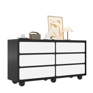 OKWISH KOMODA 140/38/74, 5 cm bílá a černá z dřevotřísky se šesti zásuvkami a kovovými nohami obraz