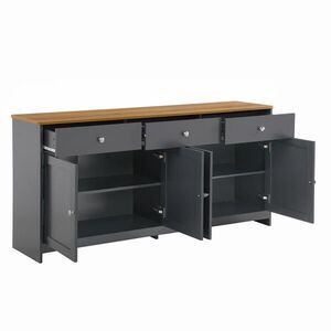OKWISH BOČNÍ skříň 160/37/75 cm černá a šedá z MDF s 3 zásuvkami, 4 dvířky a nastavitelnými policemi obraz