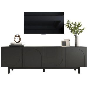 OKWISH TV stolek 175/38/56 cm černý z MDF a dřevotřísky s push-to-open a nastavitelnými policemi obraz