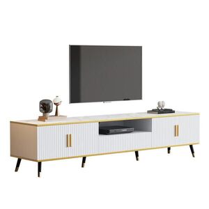 OKWISH TV stolek 200/40/46 cm bílý z dřevotřísky s mramorovým efektem a kabelovým vedením obraz