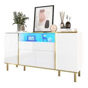 OKWISH BOČNÍ skříň 150/40/80 cm bílá z MDF a dřevotřísky s LED osvětlením a zlatými detaily obraz
