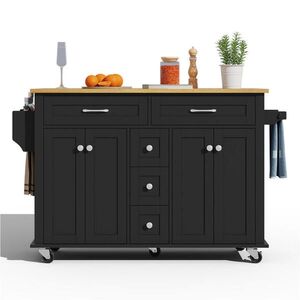 OKWISH KUCHYŇSKÝ vozík 140/65/89 cm černá a přírodní z MDF s výklopnou pracovní deskou a úložným prostorem obraz