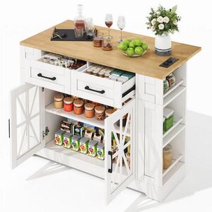 OKWISH KUCHYŇSKÝ ostrůvek 120/40(65)/92 cm bílá a přírodní z MDF s výsuvnou deskou, zásuvkami a kolečky obraz