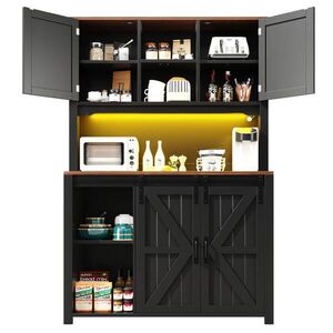 OKWISH KUCHYŇSKÁ skříň 115/40/174, 7 cm černá z MDF, PB a kovu s LED osvětlením a posuvnými dveřmi obraz