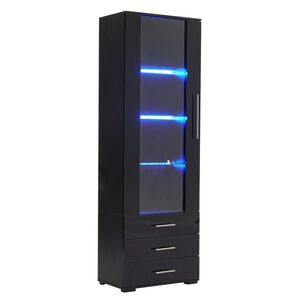 OKWISH VITRÍNA 60/35/180 cm černá z MDF s LED osvětlením a třemi zásuvkami obraz
