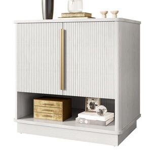 OKWISH BOTNÍK 60/40/61 cm bílá v dekoru dřeva z MDF se 2 dvířky a otevřenou přihrádkou obraz