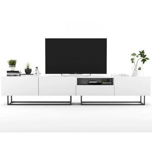 Meble Lindner SADA 2 TV stolků Enjoy Bílá mat 240 cm se zásuvkou a kovovým rámem obraz