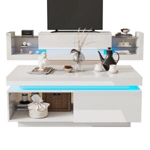 OKWISH TV sestava 181/38/38 cm a 100/50/40, 3 cm bílá z dřevotřísky s LED osvětlením obraz