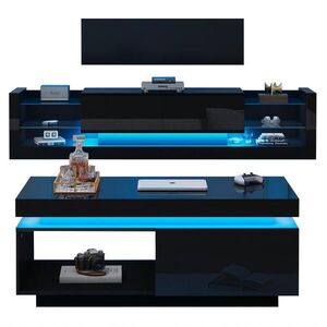 OKWISH TV sestava 181/38/38 cm černá z dřevotřísky s LED osvětlením a konferenčním stolkem obraz