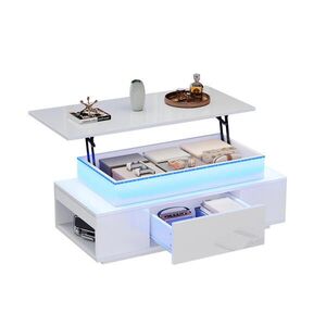 Modfu KONFERENČNÍ stolek z dřevotřísky 96x45x40 cm bílý s výklopnou deskou, LED osvětlením a úložným prostorem obraz