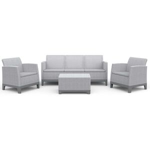 Beautysofa ZAHRADNÍ SADA Norrin z polypropylenu, 3místná pohovka, 2 křesla a stolek, pro 5 osob, šedá obraz