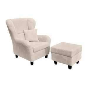 luma-home KŘESLO UŠÁK S PODNOŽKOU, vysoký komfort sezení díky vlnovému odpružení, 90 × 98 × 76 cm (Š×V×H), manšestr v barvě béžová-krémová / 18017 obraz