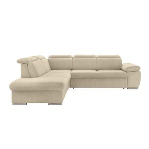 luma-home ROHOVÁ POHOVKA s funkcí rozkládání, úložným prostorem, nastavitelnými opěrkami hlavy, otomanem vlevo, Š283/H228/V102 cm, manšestr béžovo-šed obraz