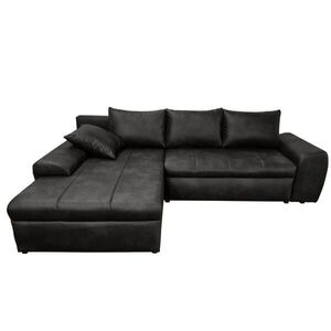 luma-home ROHOVÁ POHOVKA s funkcí rozkládání, úložným prostorem, otomanem vlevo, Š266/H186/V90 cm, mikrovlákno s koženým vzhledem, vintage černá / 180 obraz