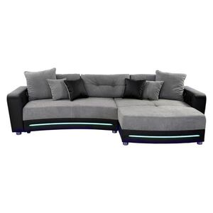 luma-home MULTIMEDIÁLNÍ ROHOVÁ POHOVKA, zvukový systém, RGB LED osvětlení, Bluetooth, 322 × 190 × 88 cm (Š×H×V), umělá kůže, černá – mikrovlákno šedá obraz