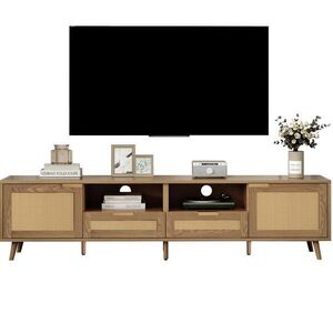 OKWISH TV stolek 200/37/49 cm dub z dřevotřísky s ratanovým designem a nastavitelnými nohami obraz