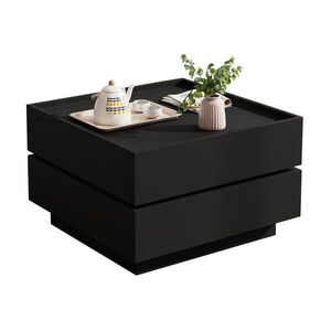 OKWISH KONFERENČNÍ stolek 60/60/38 cm černý z dřevotřísky s otočnou deskou a úložným prostorem obraz