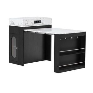 OKWISH KUCHYŇSKÝ ostrůvek 83/46-146, 5/96 cm černý z MDF a skla s výsuvnou deskou a zásuvkami obraz
