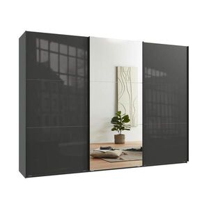 luma-home SKŘÍŇ S POSUVNÝMI DVEŘMI, 3dveřová, 300 × 216 × 65 cm (Š×V×H), v antracitové barvě se skleněnými čely, s jedněmi zrcadlovými dveřmi / 22041 obraz