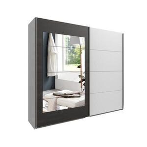 luma-home SKŘÍŇ S POSUVNÝMI DVEŘMI, 2dveřová, 225 × 208 × 65 cm (Š×V×H), v bílé barvě s rámovým zrcadlem na dveřích v šedém provedení imitujícím ocel obraz