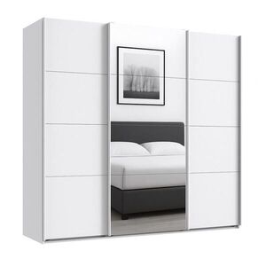 luma-home SKŘÍŇ S POSUVNÝMI DVEŘMI, 3dveřová, šířka 225 cm, výška 208 cm, hloubka 64 cm, bílá, s jedním zrcadlovým křídlem / 22518 obraz