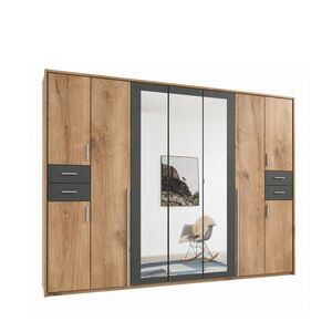 luma-home SKŘÍŇ S OTOČNÝMI DVEŘMI Š313/V210/H58 cm, v dekoru dubu s grafitovými akcenty, s paspartou, 3 zrcadlovými dveřmi a zásuvkami / 22582 obraz