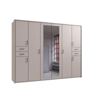 luma-home SKŘÍŇ S OTOČNÝMI DVEŘMI Š273/V210/H58 cm, v béžovo-šedé barvě, s paspartou, 2 zrcadlovými dveřmi a zásuvkami, černé úchytky / 22580 obraz