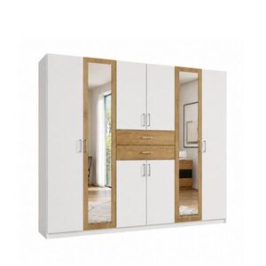 luma-home SKŘÍŇ S OTOČNÝMI DVEŘMI Š270/V208/H58 cm, bílá s akcenty v dekoru dubu, se 2 zrcadlovými dveřmi a zásuvkami / 22595 obraz