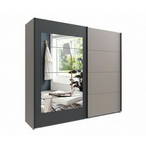 luma-home SKŘÍŇ S POSUVNÝMI DVEŘMI, 2dveřová, 225 × 208 × 65 cm (Š×V×H), v pískově šedé barvě s rámovým zrcadlem na dveřích v antracitové barvě / 2200 obraz