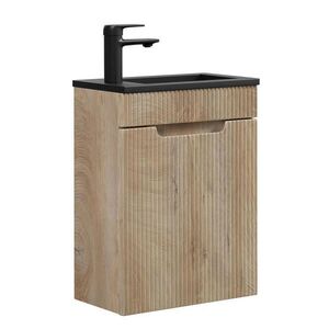 Badplaats SET UMYVADLA SE SKŘÍŇKOU Thermis 2 díly světlý dub - černé umyvadlo - 40 x 22 x 53 cm obraz