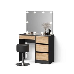 Livinity® TOALETNÍ STOLEK Imola Antracit/zlatý dub s osvětlením LED a stoličkou obraz