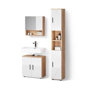 Livinity® KOUPELNOVÝ NÁBYTEK Ronco, Bílá vysoký lesk/Zlatý mocný dub, 3dílná obraz