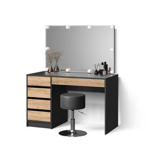 Livinity® TOALETNÍ STOLEK Imola Antracit/zlatý dub s osvětlením LED a stoličkou obraz