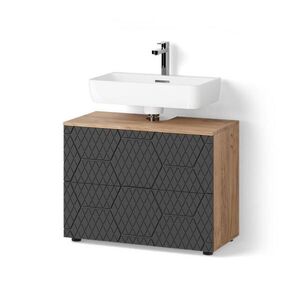 Livinity® ZÁKLADNÍ SKŘÍŇKA POD UMYVADLO Ronco Antracit se strukturou včelí plástve 80 x 58.6 cm se 2 zásuvkami obraz