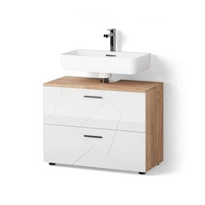 Livinity® ZÁKLADNÍ SKŘÍŇKA POD UMYVADLO Ronco Bílý vysoký lesk/zlatý dub power 80 x 58.6 cm obraz