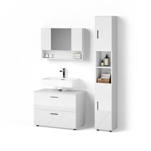 Livinity® SADA NÁBYTKU DO KOUPELNY Ronco, Bílá vysoký lesk, 3dílná obraz