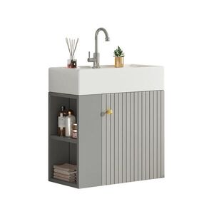 OKWISH KOUPELNOVÁ skříňka s umyvadlem 55 cm šedá a bílá z dřevotřísky s úložným prostorem obraz