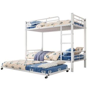 OKWISH PATROVÁ postel 90/200 cm a 90/190 cm bílá kovová s výsuvnou přistýlkou obraz