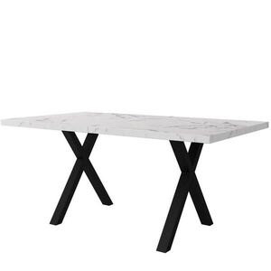 OKWISH JÍDELNÍ stůl 140/80/76 cm bílý s mramorovým dekorem z MDF a kovu s kříženou podnoží obraz