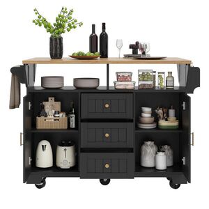 OKWISH KUCHYŇSKÝ ostrůvek 120/40/95 cm černý z MDF a kovu s výklopnou deskou a úložným prostorem obraz