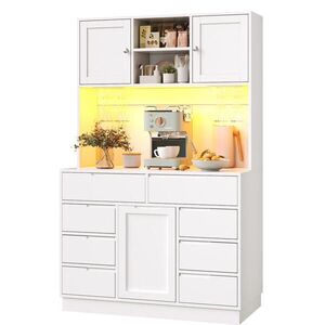 OKWISH KUCHYŇSKÁ vysoká skříň 120/40/183, 5 cm bílá z MDF s LED osvětlením a 8 zásuvkami obraz