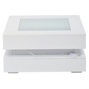OKWISH KONFERENČNÍ stolek 70/70/35 cm bílý ze skla a dřevotřísky s LED osvětlením a 3 zásuvkami obraz